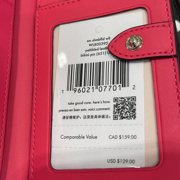 Kate Spade Leila Small Slim Bifold Wallet Bikini Pink Color - Picture 6 of 16